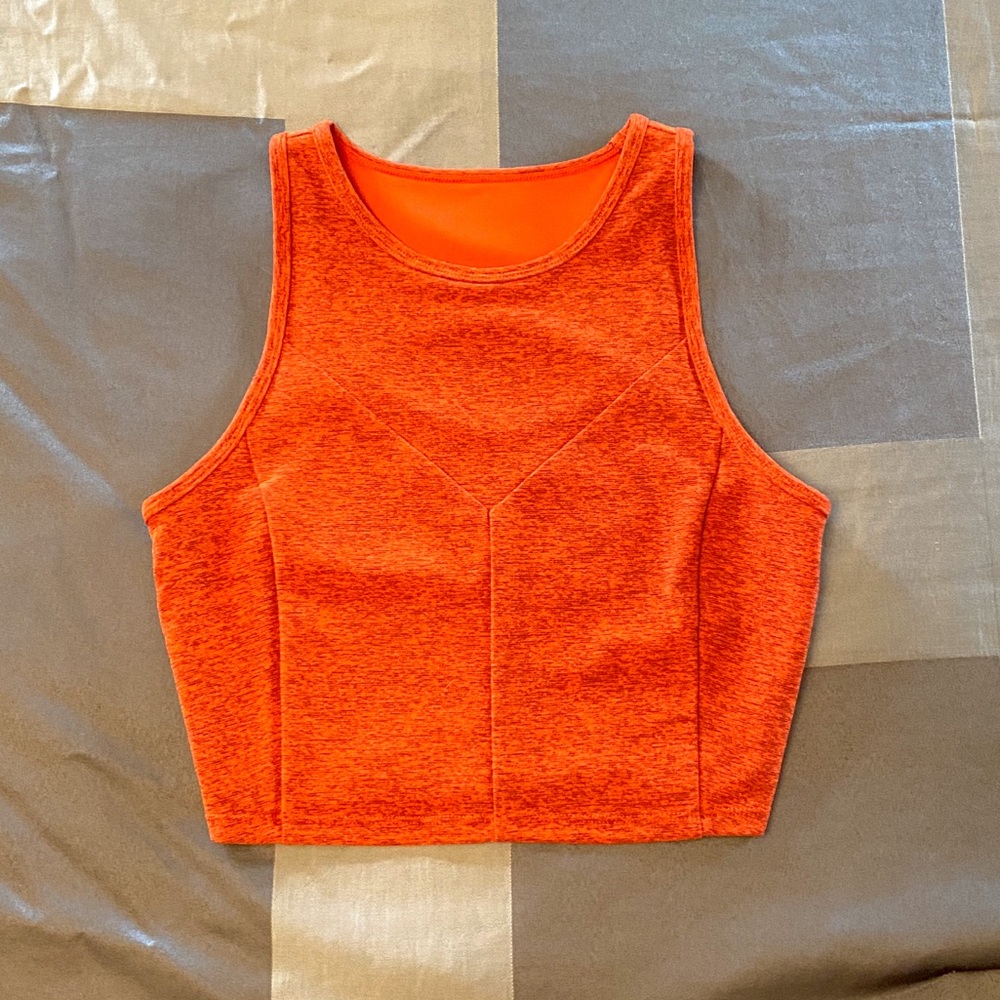 Speckled orange compressive workout crop tank